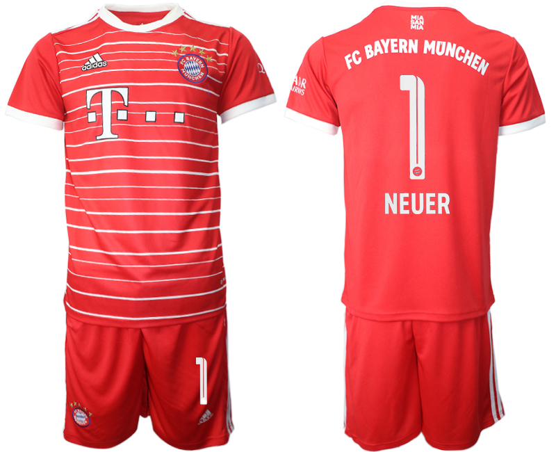 Men 2022-2023 Club Bayern Munich home Red 1 Adidas Soccer Jersey